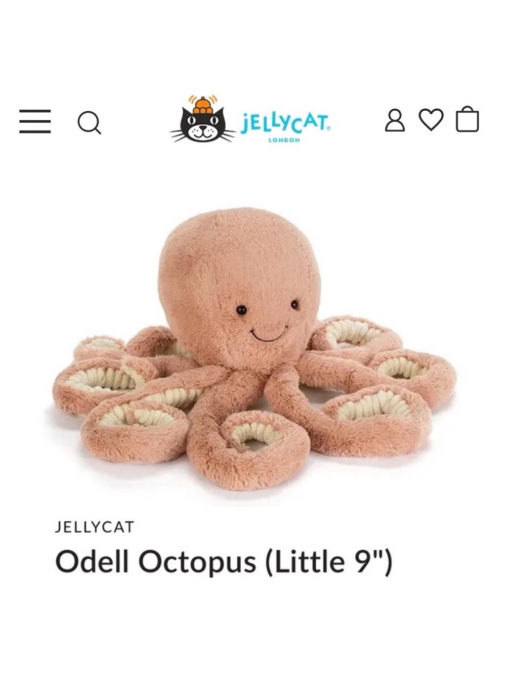 Jellycat 9" Tan Odell Octopus Plush Toy